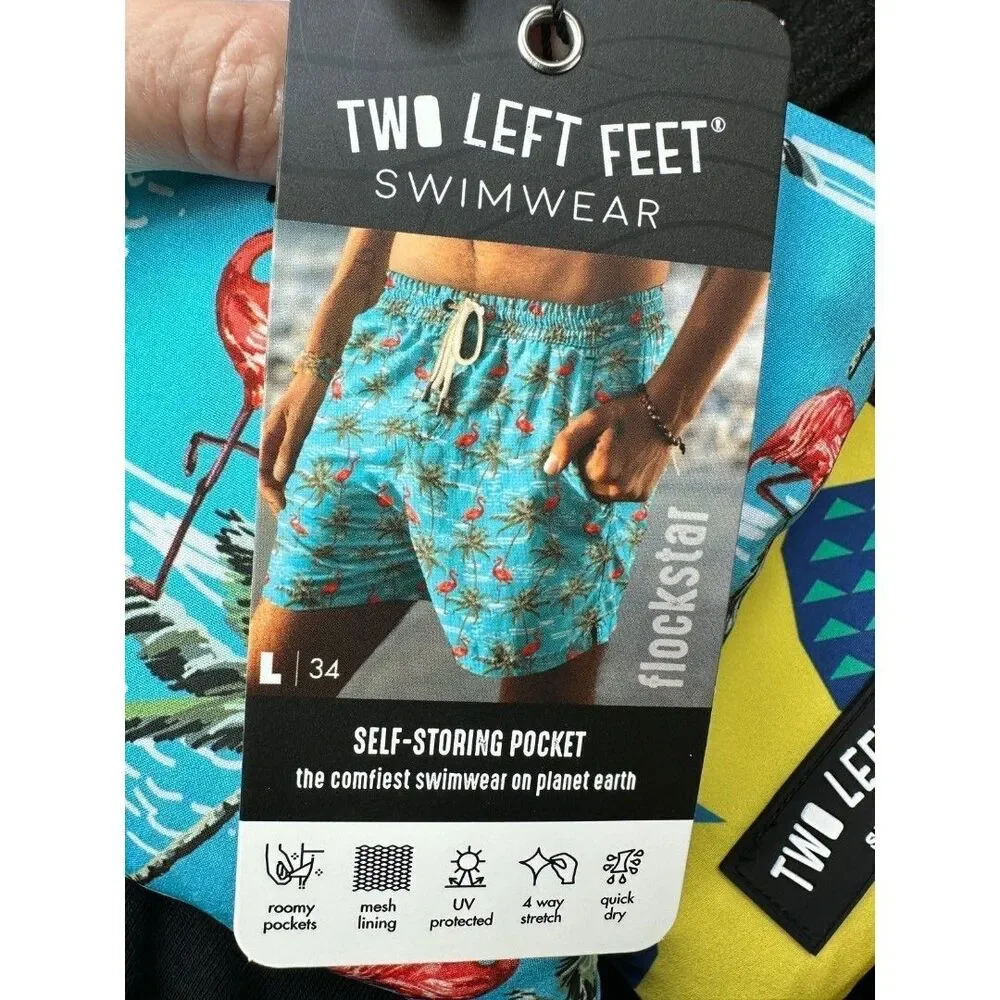 NEW Two Left Feet Mens Swim Trunks Flockstar Flamingo Large